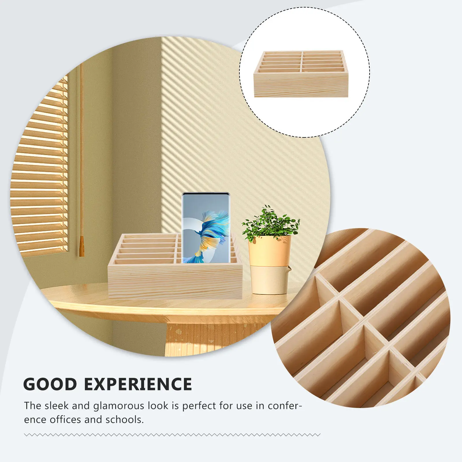 Multi-Grid Phone Storage Box Wooden Mobile Phone Organizing Box Temporary Display Case for Office School Meeting Room