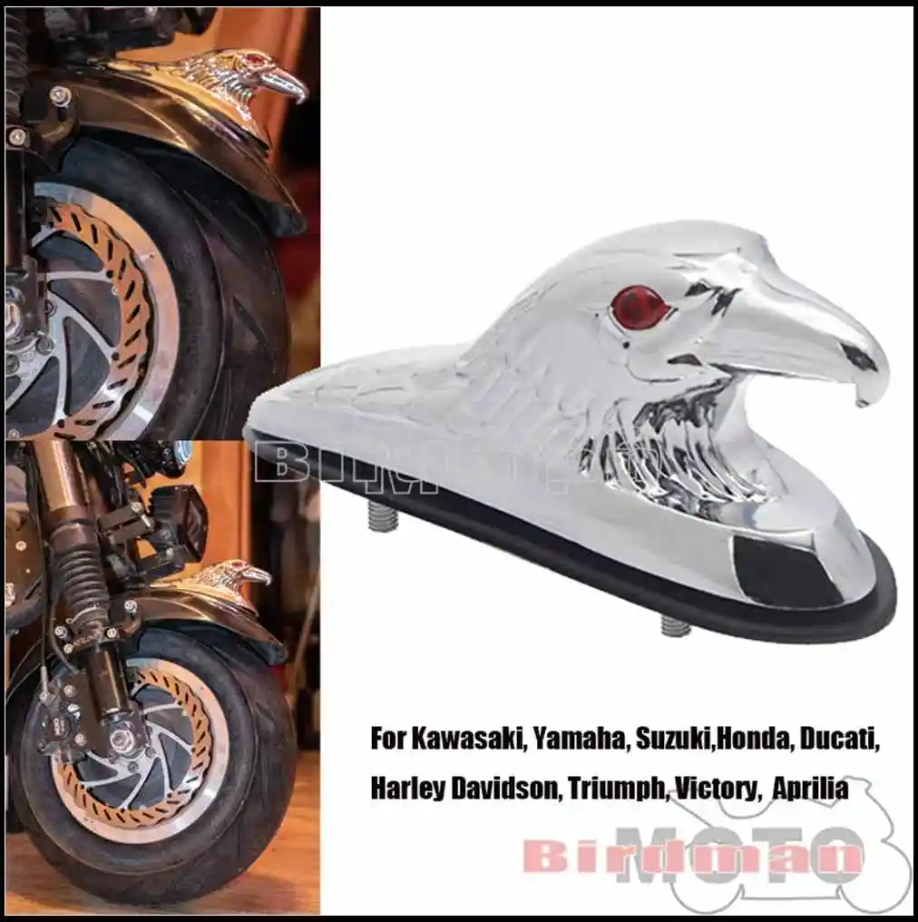 

Универсальное Украшение для Harley Honda Kawasaki, брызговик на заказ, мотоциклетная головка орла, переднее крыло, рама, декоративная хромированная статуя