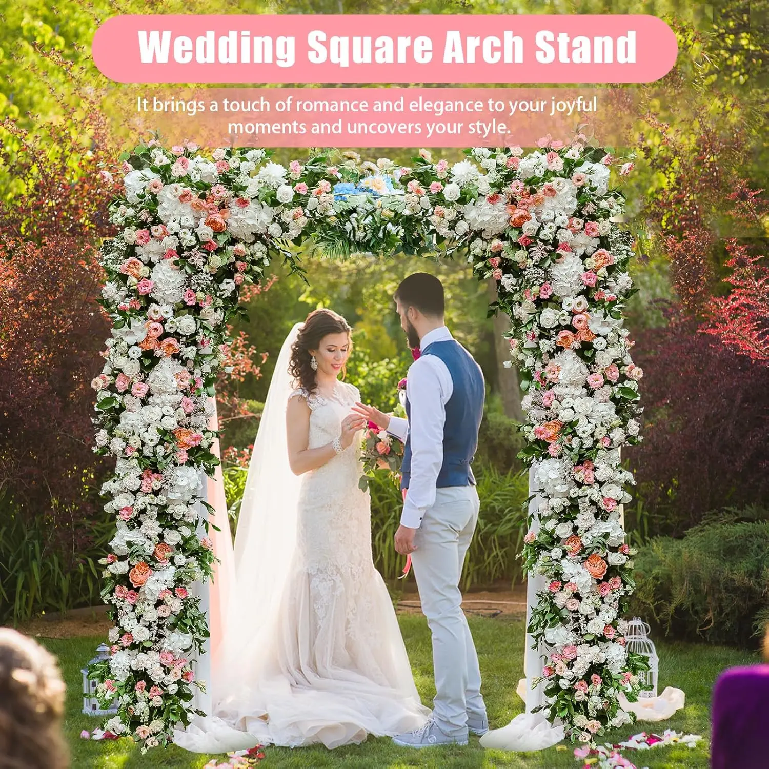 

5.9 FT Gold Metal Wedding Arches Wedding Arch Backdrop Stand Ceremony Square Balloon Arch Frame Stand for Birthday Party Garden