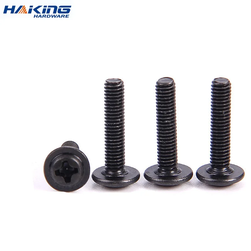 

10pcs/lot M1.4 M2 M2.5 M3 M 3.5 M4 M5 M6 PWM Black Pan Head Screws with Washer Fixed Motherboard Screws With Pad DIN967