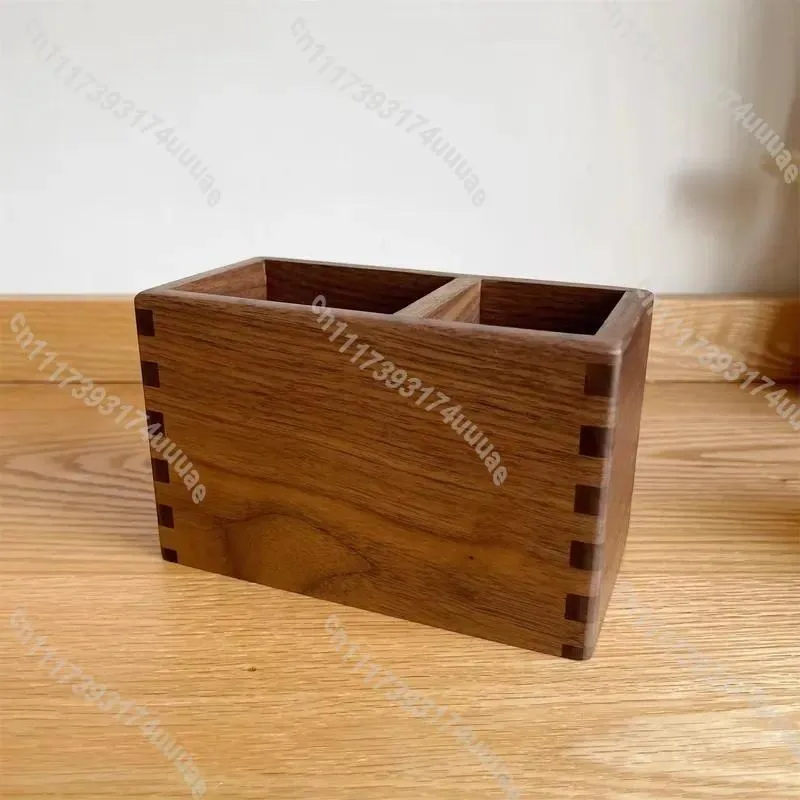 For Black Walnut Double Grid Pen Holder Creative Office Desk Organizer Makeup Brush Storage Box Handcrafted Solid Wood Box