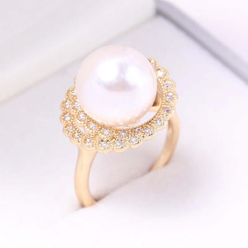 JZ054 Copper Gold Plated Double Wreath Adjustable Pearl Ring Blank Empty Setting DIY Jewelry Findings