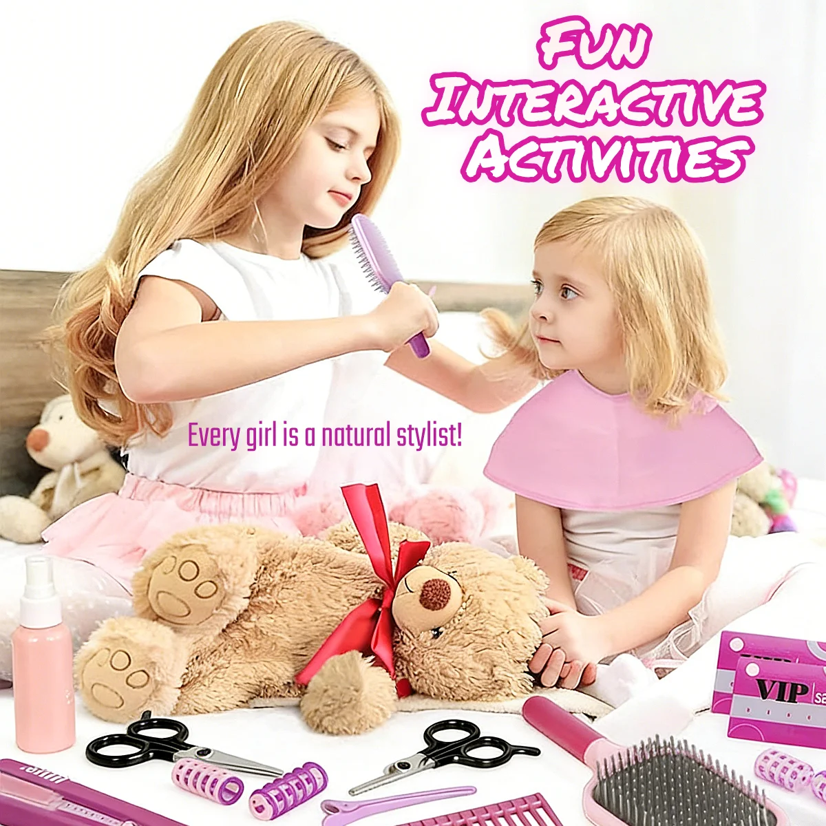 14-teiliges Set für Kleinkinder und Mädchen, Schönheitssalon, Rollenspiel-Haarset mit Glätteisen und Styling-Zubehör, Weihnachts- und Geburtstagsgeschenk