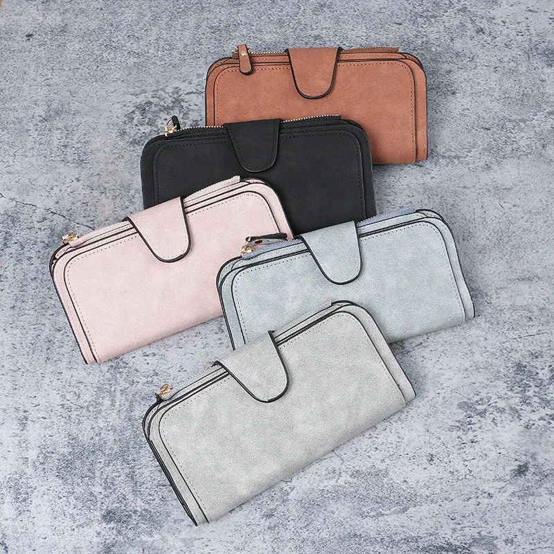 Solid Color Wallet Women Large Capacity Bags Card Wallets Luxury Brand Ladies Clutch Coins Purses Wallets billetera Coin Purse