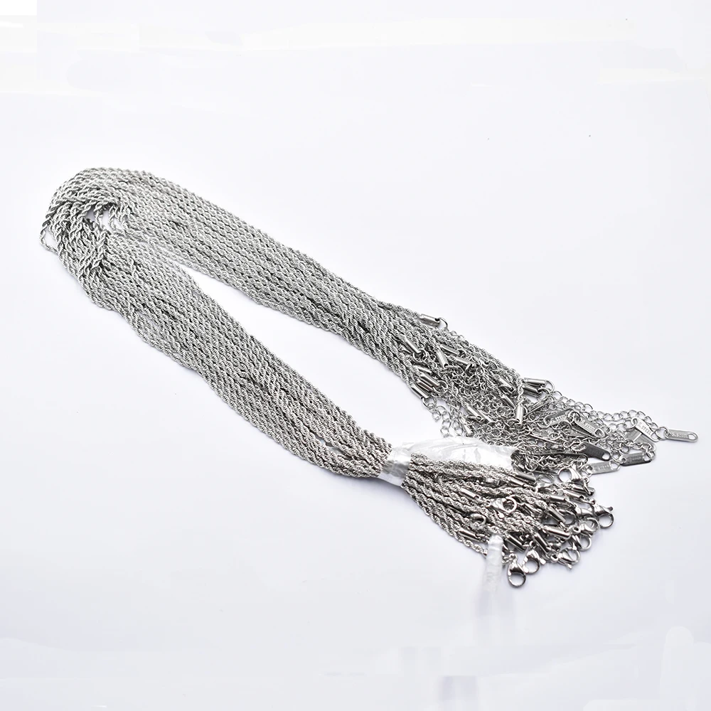 Wholesale 2mm silver colour Fashion stainless steel Chain Rope 40cm+5cm Chain Lobster Clasp DIY Jewelry Accessories 20 50pcs/lot