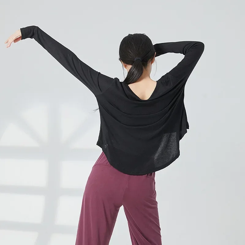 Dance practice clothes women's loose breathable long-sleeved blouse top Chinese body modern dance classical dance