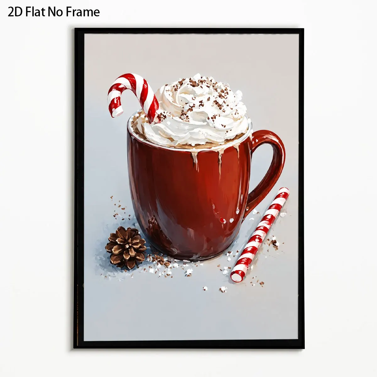 2D Flat, 1pc Hot Chocolate Cocoa with Candy Cane Poster Winter Christmas Oil Painting Wall Art New Year Unframed Canvas Print