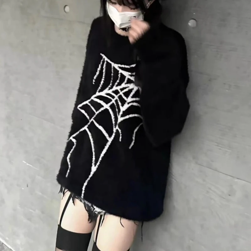 Subculture Harajuku y2k dark Loose Top embroidered knit sweater vintage y2k 90s Emo girls Punk gothic Harajuku Vibe chic Sweater