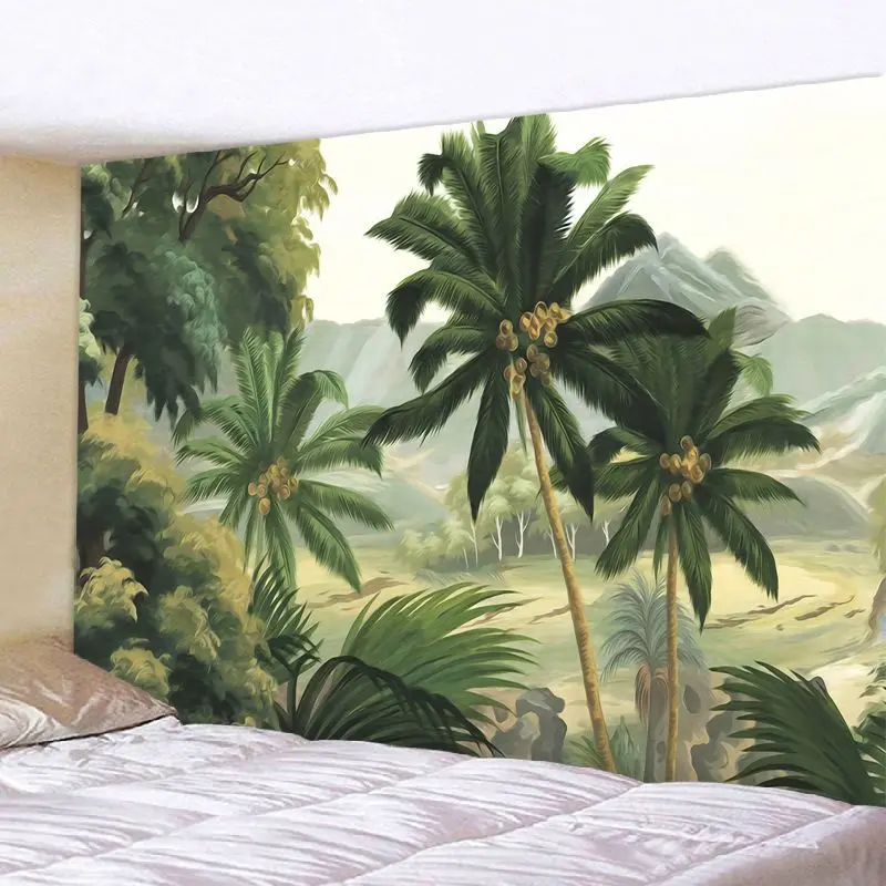 VIKAMA Retro Oil Painting Palm Coconut Tree Tapestry, Tropical Jungle Wall Art for Bedroom Living Room Decor