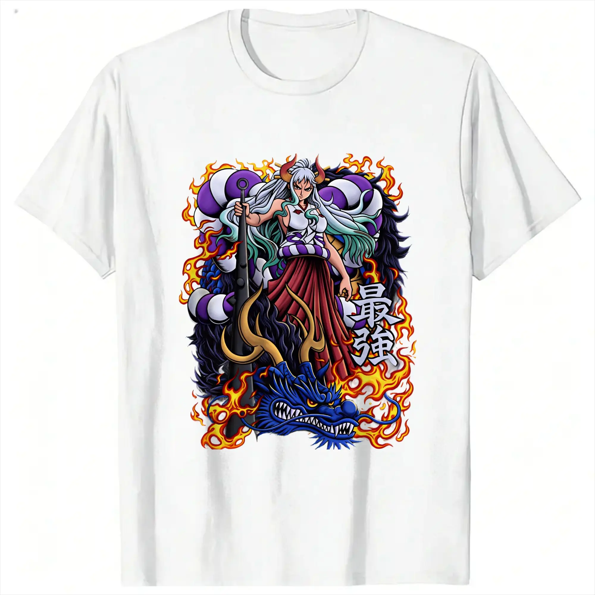One Piece Yamato Anime Kaido Battle Wano Country T-Shirts for Men Pure Cotton Tees Crewneck Short Sleeve T Shirts Plus Size Tops