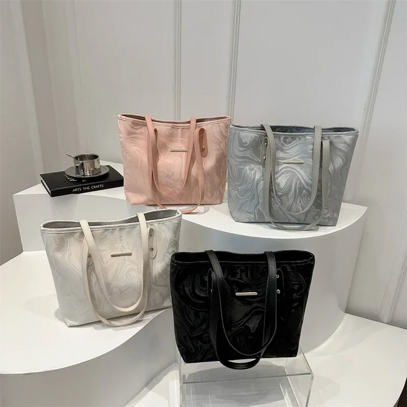 Luxury Bag Women Handbag Large Tote Sliver Shoulder Bag Simple Handle Handbags Solid Color Soft Shopper Purse Bag