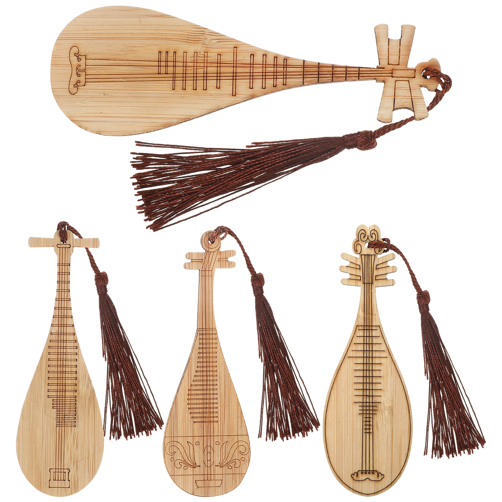 4 Pcs Pipa Bookmark Tassels Markers for Women Bamboo Bookmarks with Chinese Ancient Costume Wooden