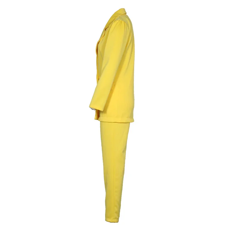 Blazer de manga larga para mujer, conjunto de 2 piezas amarillo con botones, elegante, informal, oficina, Primavera