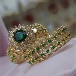Ensemble de matiques Hip Hop pour femmes, document en or exquis, mode incrustée, matiques de mariage sur charbon vert, bijoux de fiançailles pour patients