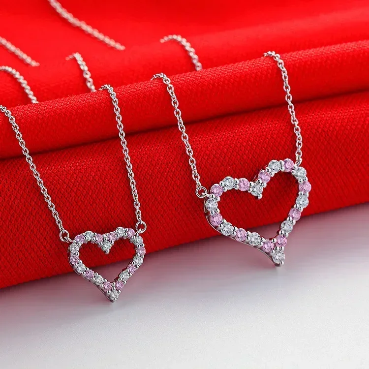 Solid 14K White Gold AU585 Platinum PT950 Pendant Necklace Women's Love Heart Shaped Collarbone Chain Heart