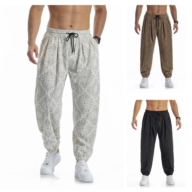 Men's Paisley Print Harem Pants with Elastic Drawstring Waist, Casual Lightweight and Breathable Street Style