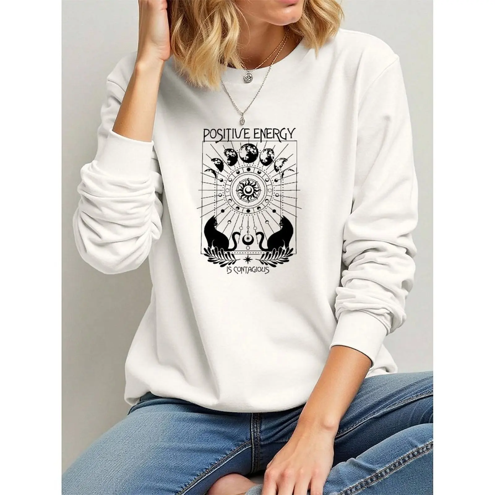 

Women's Sweatshirts O-Neck Printed Pattern Boho Loose Casual Sports Pullovers Velvet Long Sleeve Sweater Winter For Women