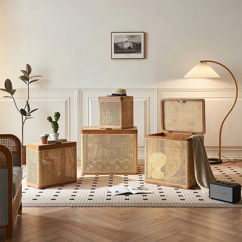 

Rattan Storage Boxes Indoor Toy Clothes Wardrobe Organizer Bins Large Capacity Organization Box Stackable Storage Containers