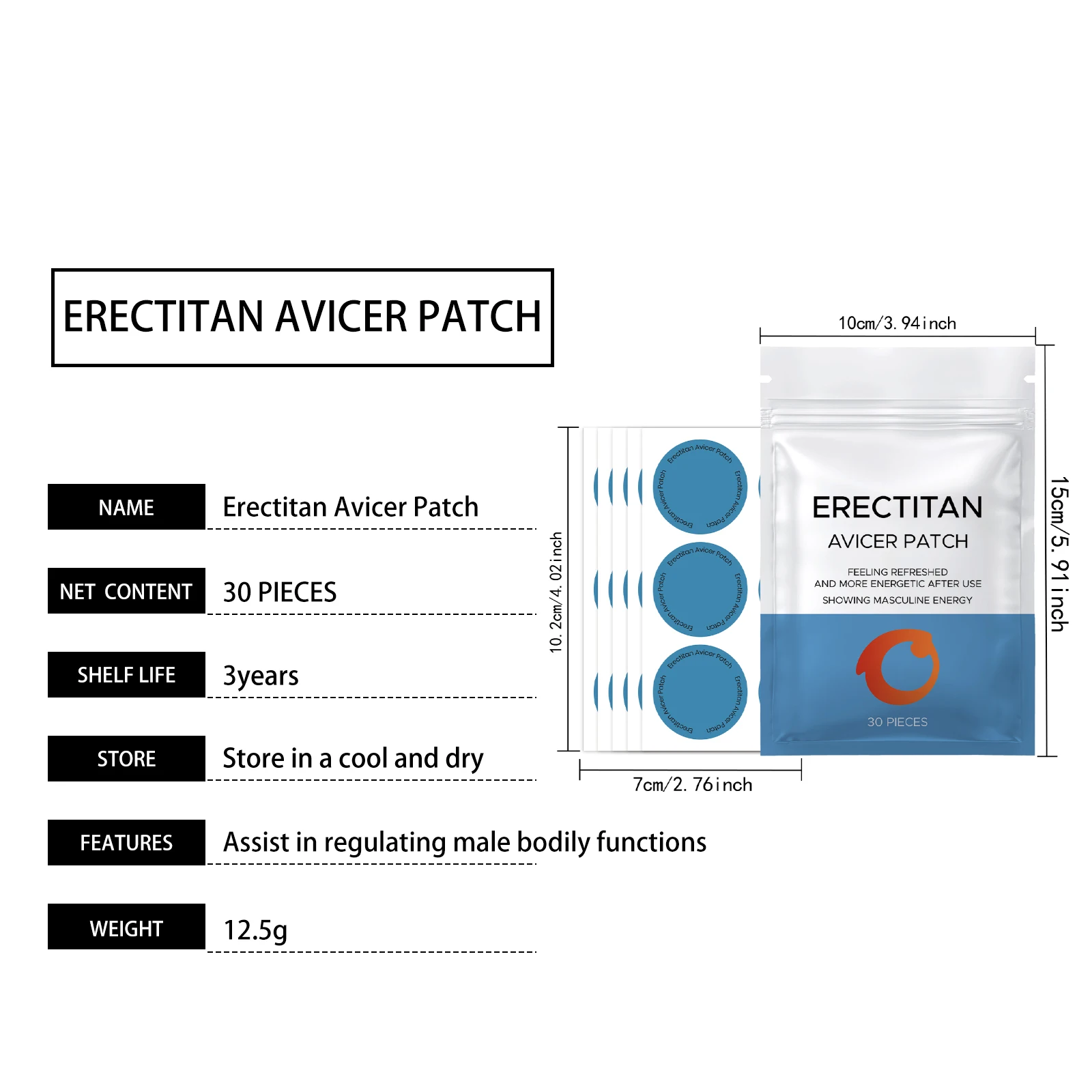 Erectitan Avicer Patch zur Steigerung der Körperlichen Vitalität und Erhaltung Männlicher Energie Wellness-Pflege Funktionelles Wellness-Pflaster für Männer 30 Stück – Detail 3