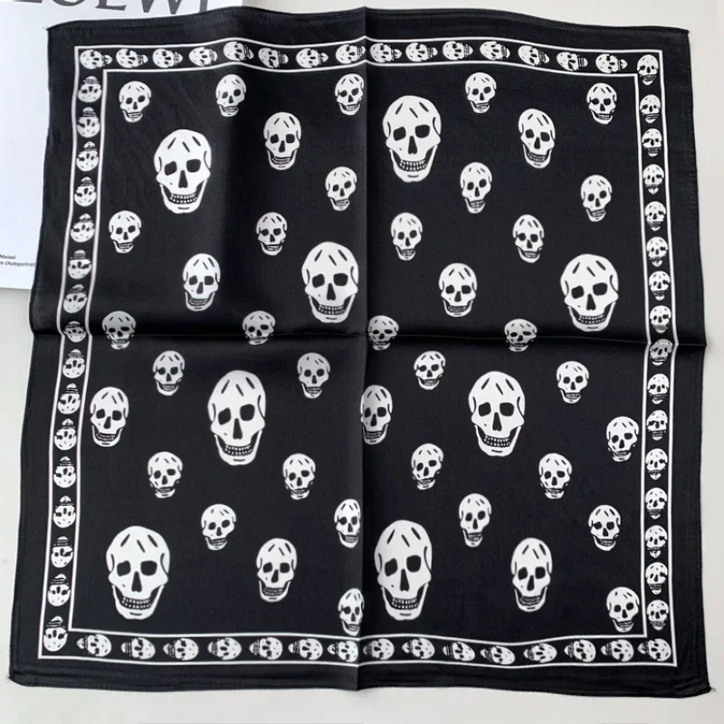 100% Mulberry Silk Neckerchief Scarf Women Luxury Brand Skull Bandana Foulard Square Kerchief Ladies Headwear Head Hair Scarves