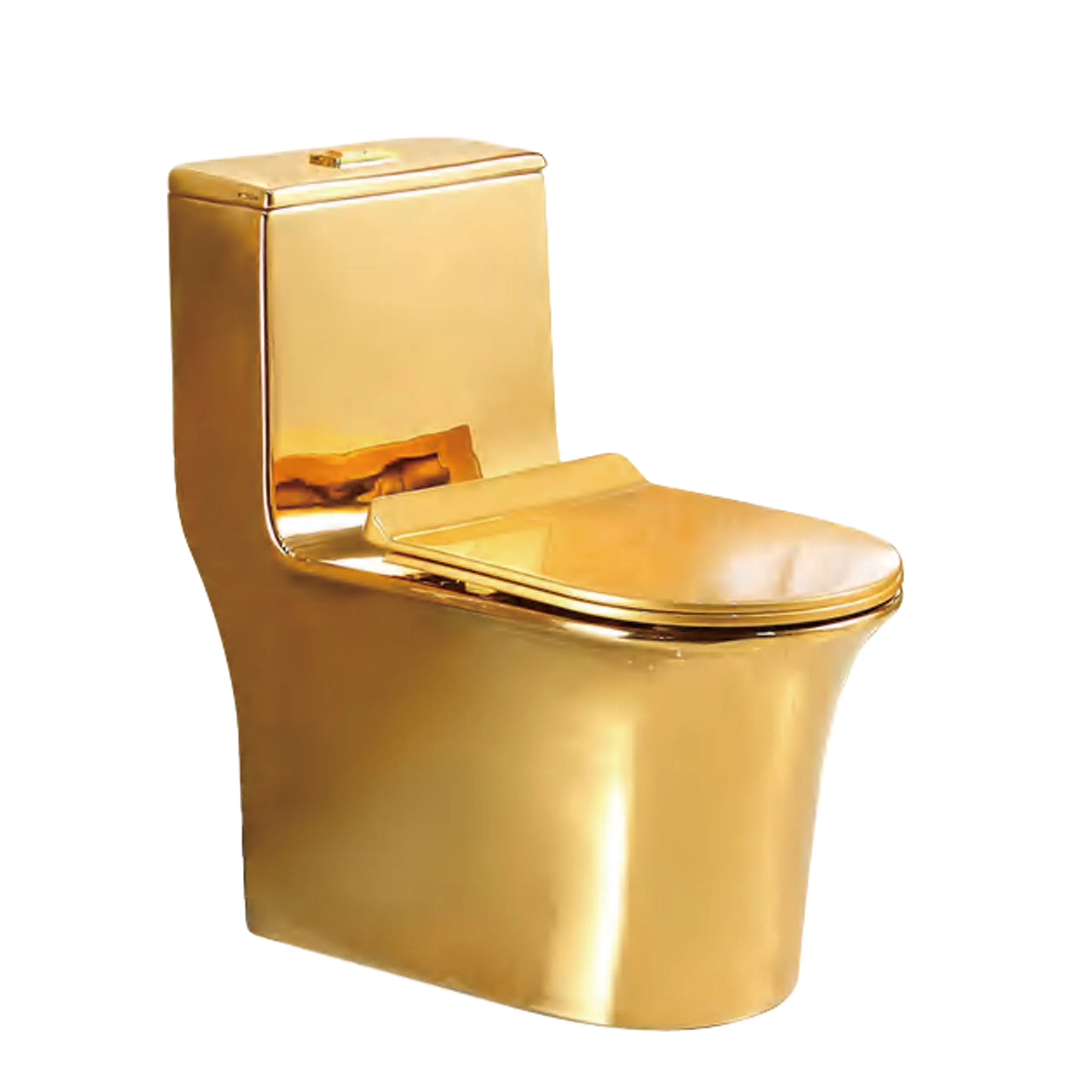 Washdown One-piece, Gold-colored Round Toilet With A Gold Soft-close Toilet Seat Use To Home