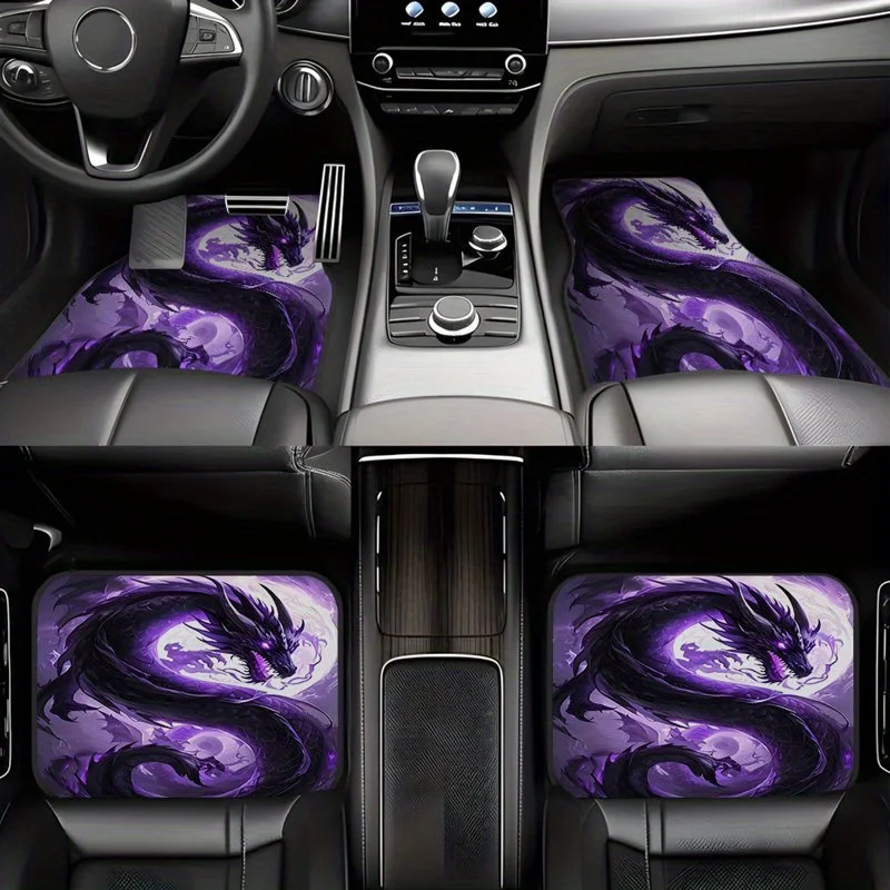 4 Stück lila Auto-Fußmatten im Drachen-Stil – rutschfest, leicht zu reinigen, haustierfreundlich, synthetischer Gummi, ideal für Fahrzeugfront und R