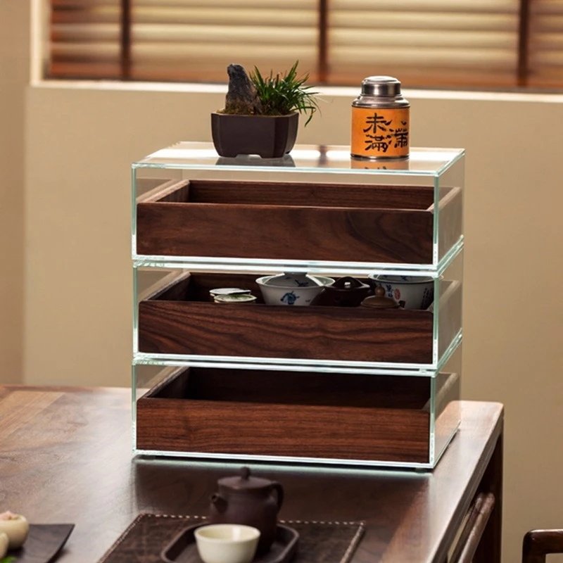 North American black walnut solid wood, desktop display cabinet, tempered glass tenon and mortise structure