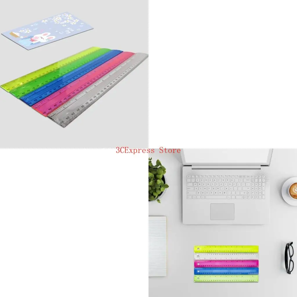 

4Pcs 12Inch Colorful Clear Rulers with Inches Centimeters Scale Math Ruler Drawing Ruler for Drawing Drafting Measuring