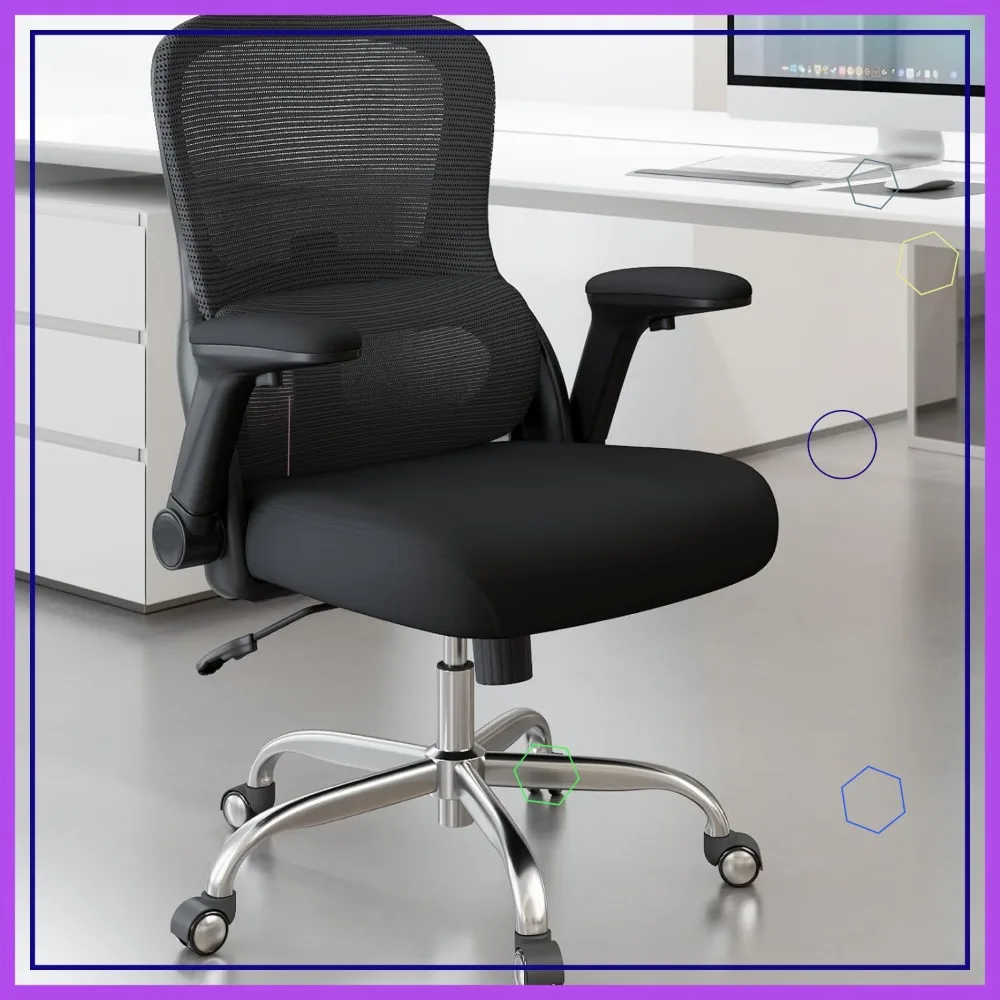 

Ergonomic Office Chair with Adjustable Lumbar Support, Flip-Up Armrests, and Wheels for Long Hours - Full Black
