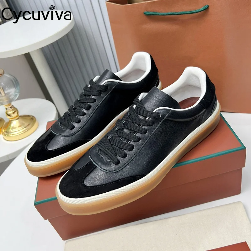 

Cycuviva Women's Flat Casual Walk Shoes Men Thick Sole Platform Sneakers Casual Loafers Lace Up Real Leather Shoes For Women