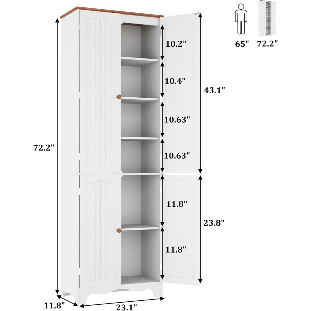 Kitchen Cabinets Kitchen Storage Cabinet, Independent Storage Cabinet, Tall Food Storage Room with Doors and Adjustable Shelves