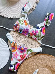 Two-Pieces Women Embroidery Floral 2024 Push-Up Padded Bra Ruffles Bikini Set Swimsuit Swimwear Bathing Suit Beachwear Biquini 