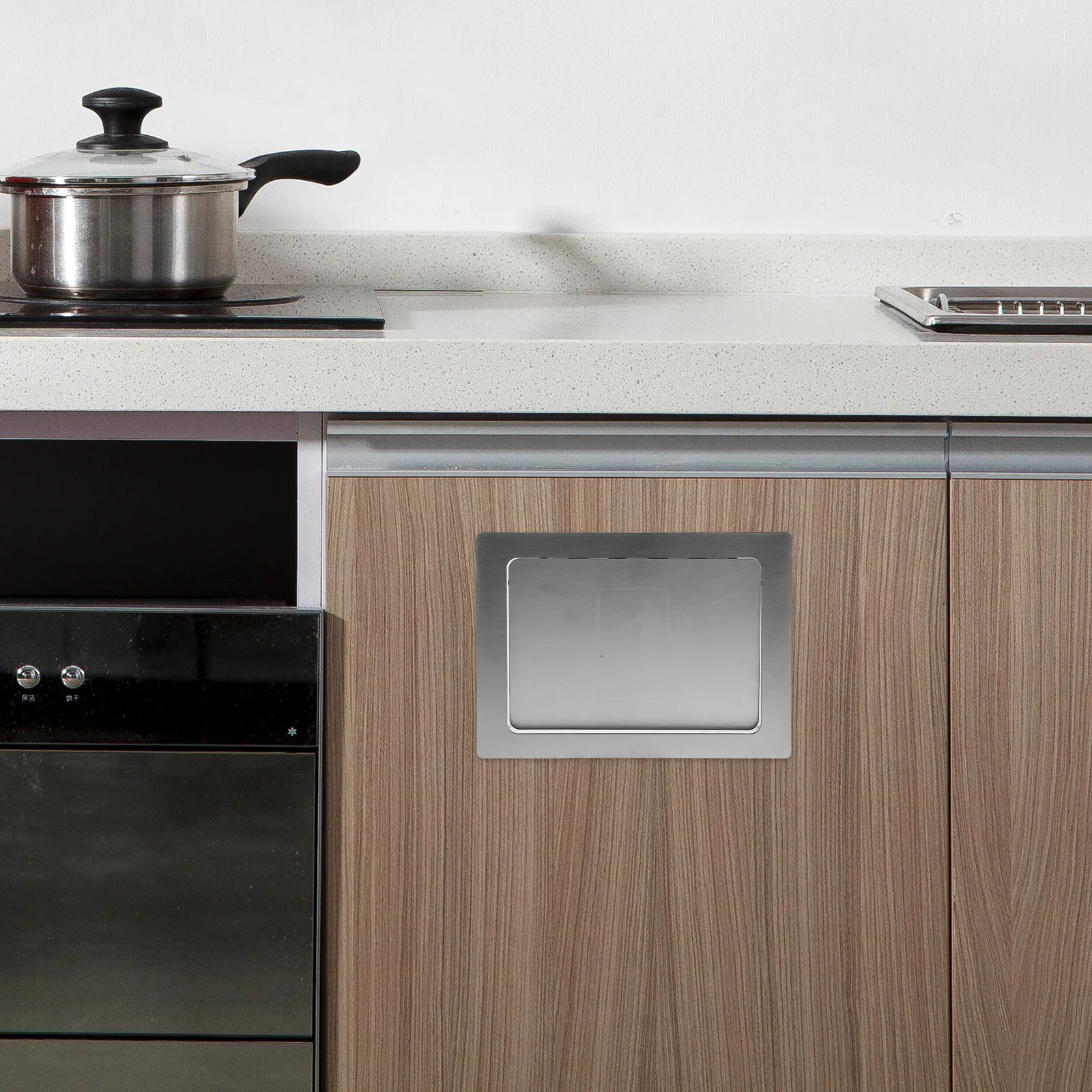 Stainless Steel Embedded Trash Can Lid Side Opening Recessed Countertop Waste Chute Cover for Kitchen Cabinet Bathroom Office