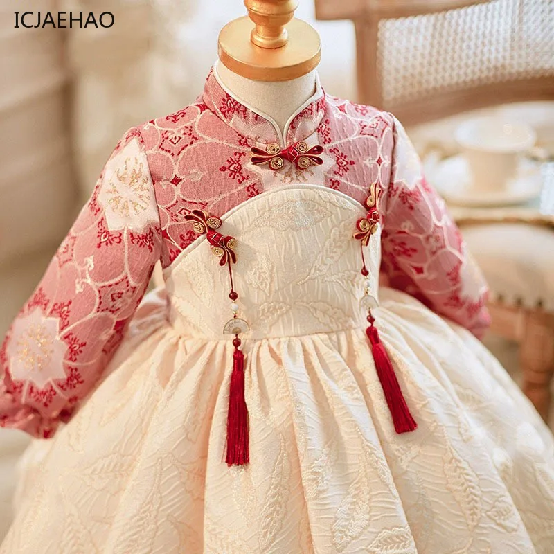 ICJAEHAO One-year-old Chinese Tang Dress Baby Girl 2025 New Winter Children's Girl Princess Dress