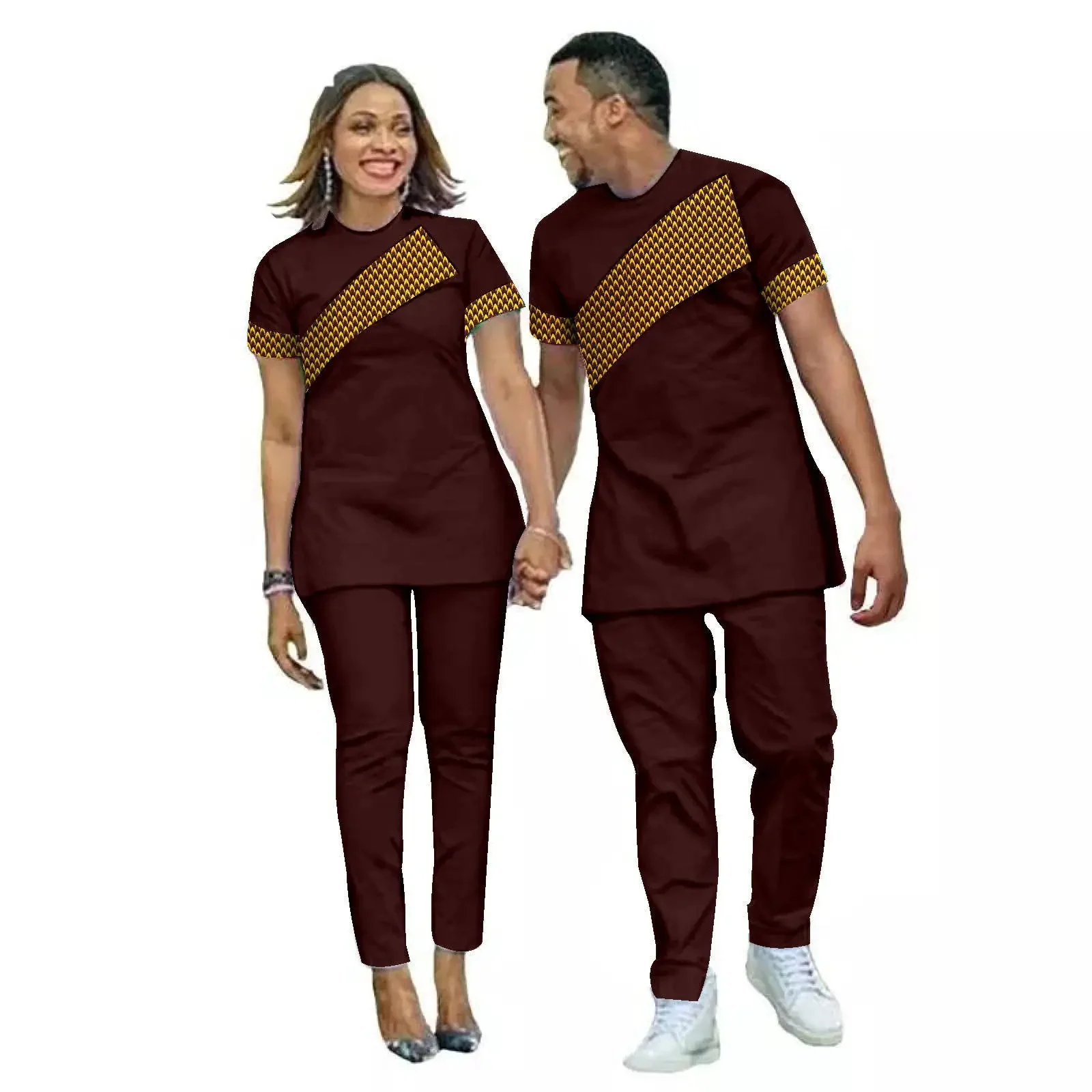 Fashion African Print Lady Set for Women Matching Couple Outfits Dashiki Men Shirt Pants Sets for Wedding Party Bazin Riche