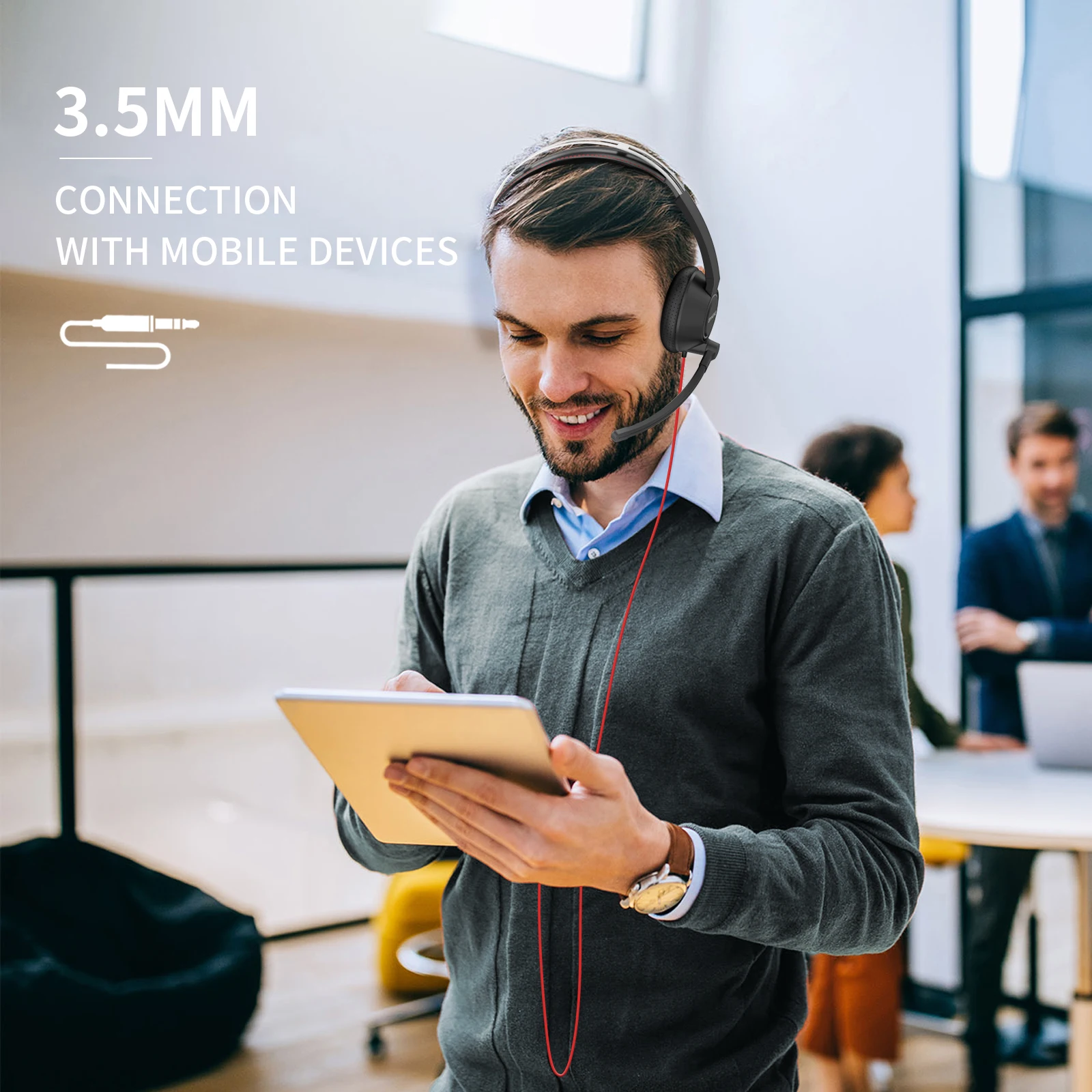 BINNUNE Headset With Mic for Laptop PC Computer Wired Work Headphones with Noise Cancelling Mic for Zoom Office Conference