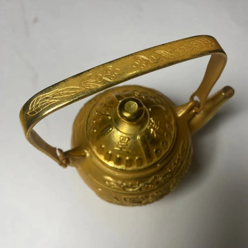 Ancient Crafts Copper Kettle Ornament Dragon and Phoenix Auspicious Handheld Teapot Decoration Collectible Ornament