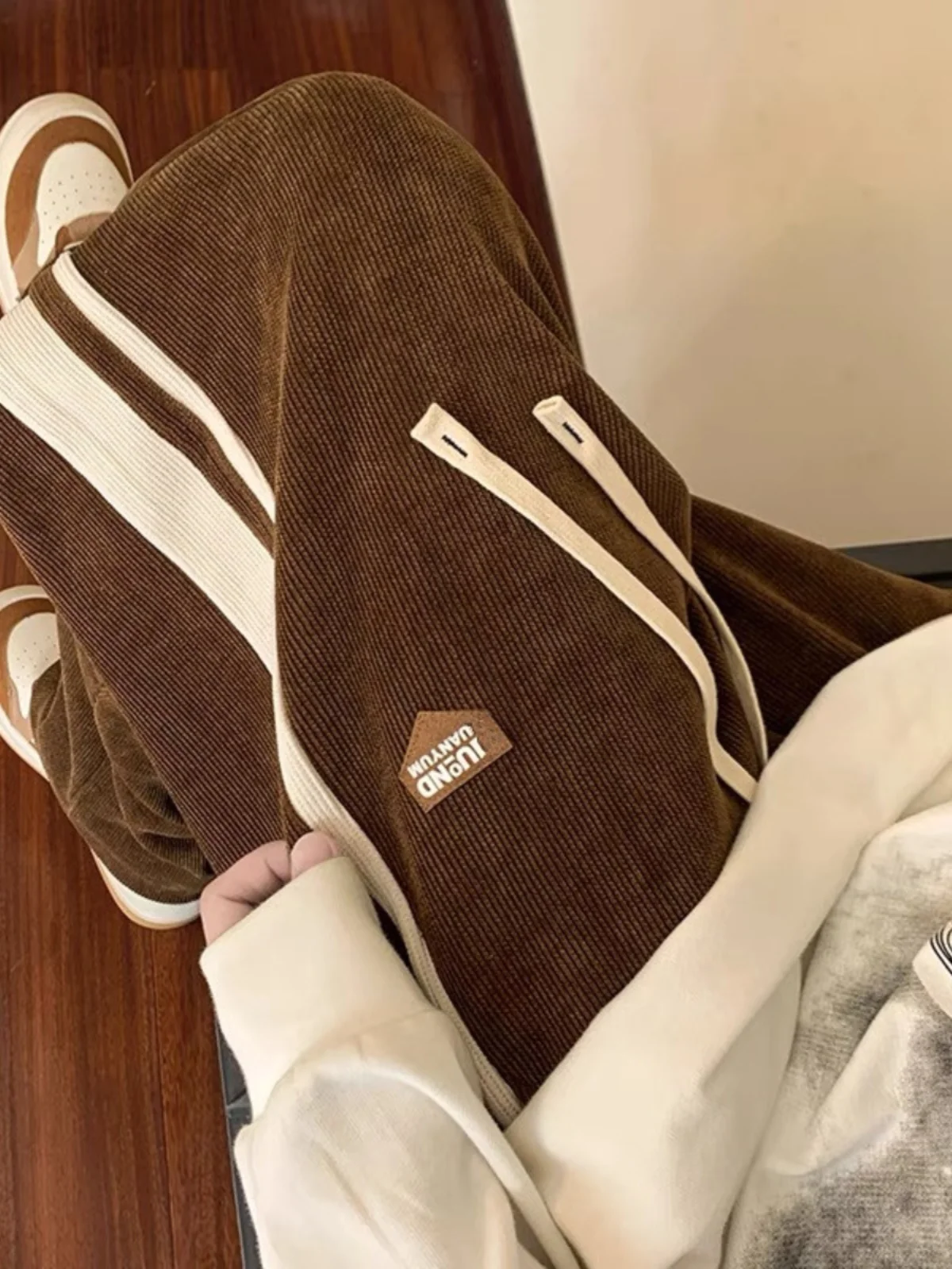 

Мужские вельветовые брюки, осень-зима, на подкладке, High Street, прямые брюки, американские повседневные спортивные длинные брюки, модный бренд