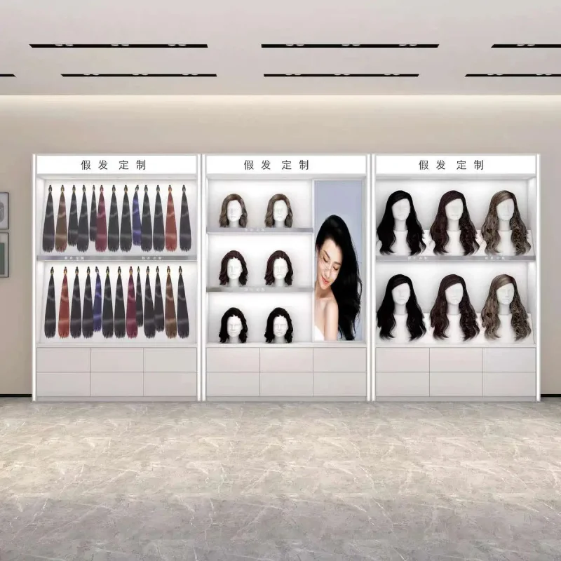 custom.Hair Extension Display Stand Cabinet Wig Display Rack Holder Hair Salon Shelf Wig Shop Display Furniture