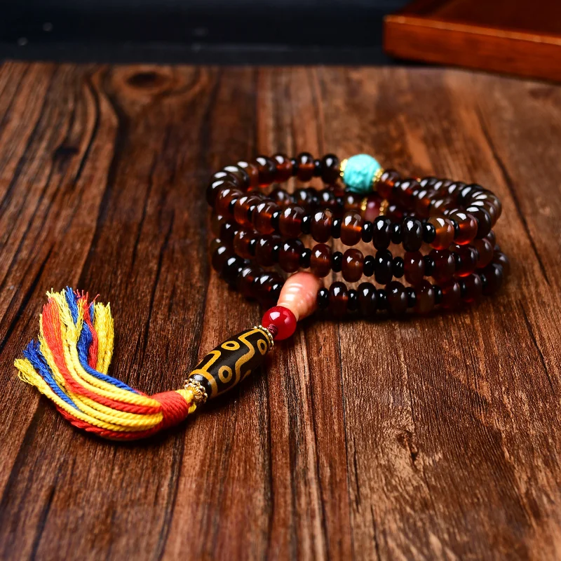 Buffalo Abacus Necklace Agate Dzi Sheep Horn Accessories Unisex Cultural Buddha Beads