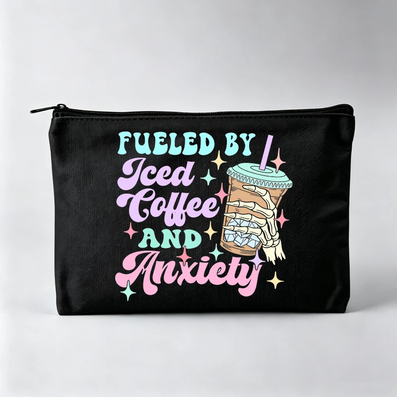 Skeleton Hand Graphic Makeup Bag with Typography Print, Casual Cosmetic Storage Pouch for Daily Use
