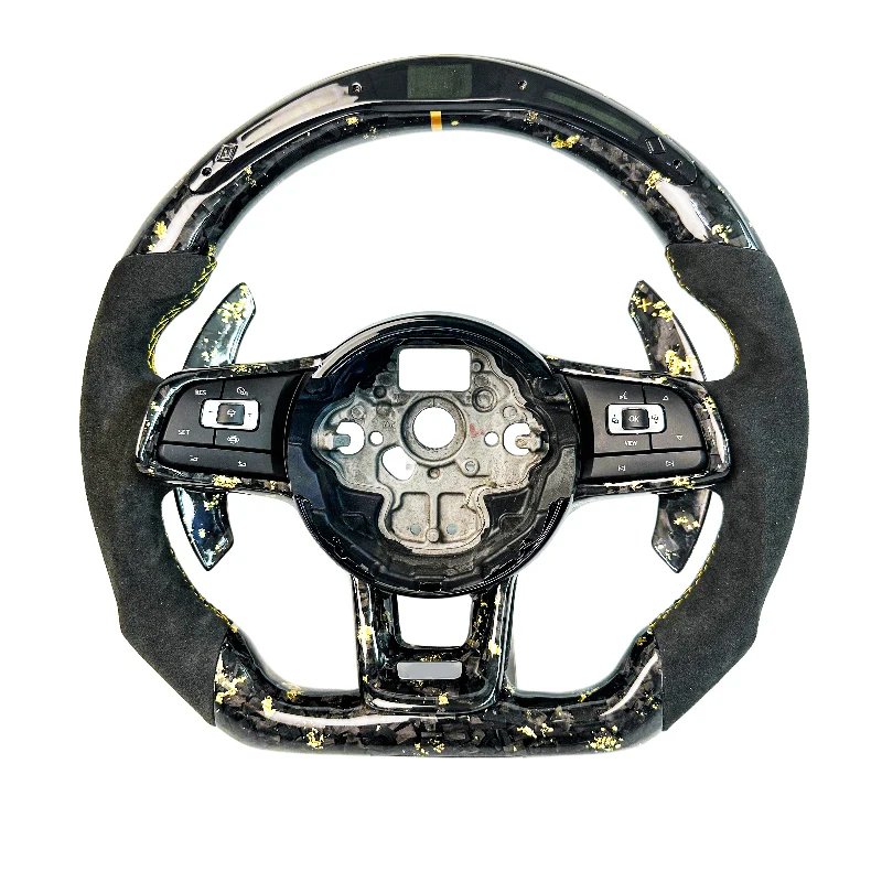For VW MK7 Golf R MK5 MK6 Passat Golf Custom Gold Forged Carbon Fiber Steering Wheel for GTI MK7.5 Golf 5.5 Sport Wheel with LED
