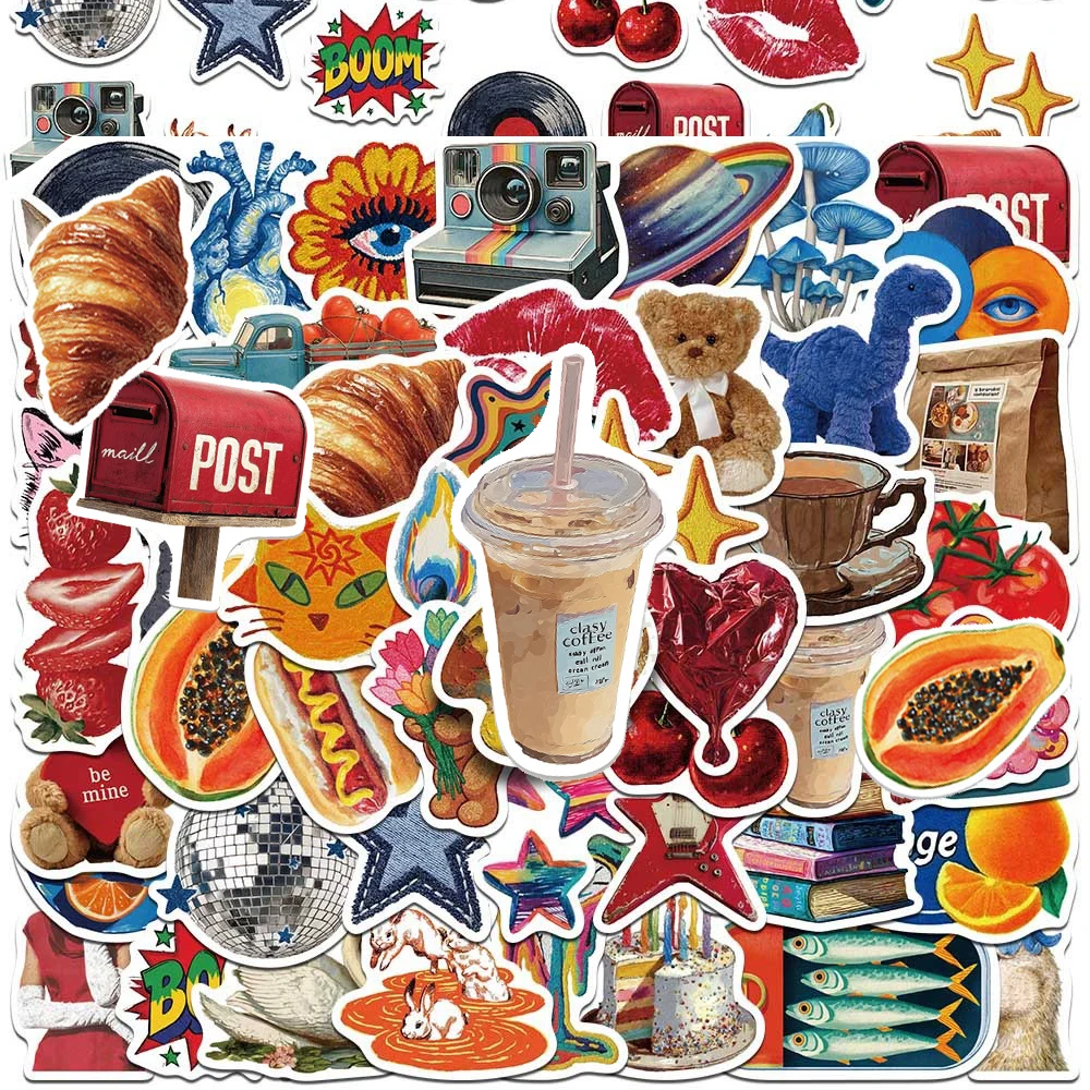 10/30/50pcs Colorful Vintage Aesthetic Stickers INS Y2K Style Cartoon Decal DIY Skateboarding Phone Phone Cute Cartoon Sticker