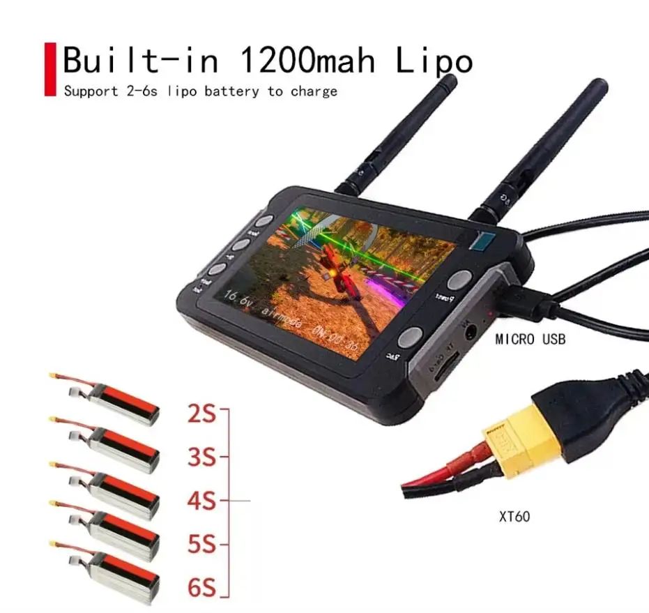 

FPV Monitor 5.8G 4.3 inch with DVR Built-in Super Sensitivity 5.8G 40 Channel Dual Antenna Reception For FPV Drones And RC Cars