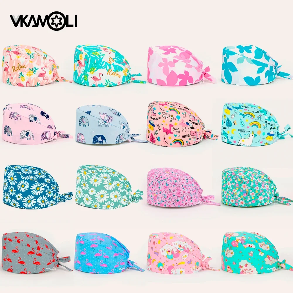 printing scrub cap With sweat towel wholesale adjustable size scrubs hat nursing hats for women medical scrubs hat nurse cap