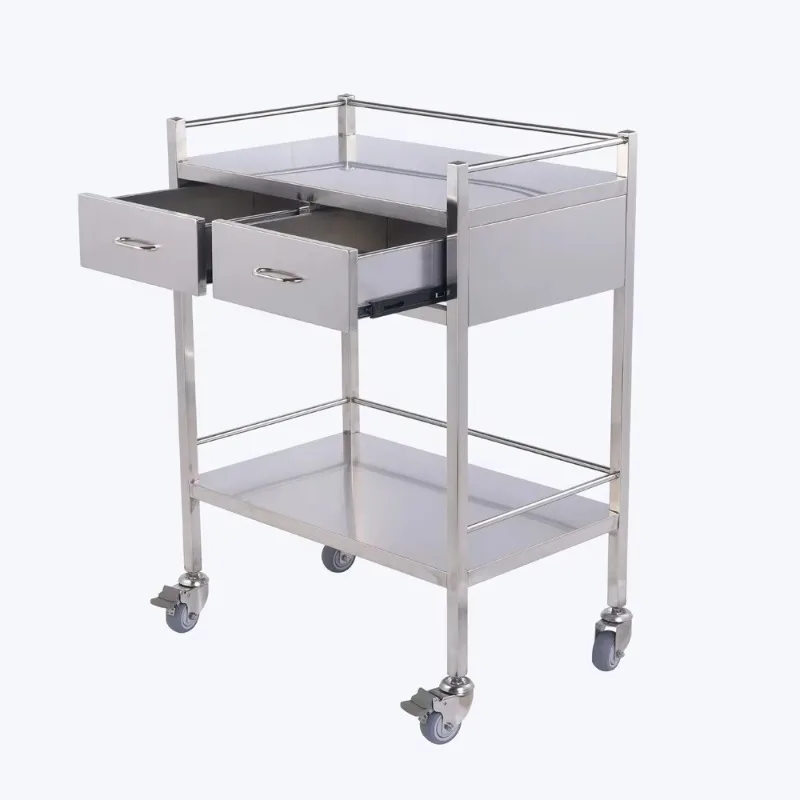 

Medical Double Steel Storage Cabinet Cart Surgical Stainless Steel Medical Trolley Cart with Wheels and Drawer