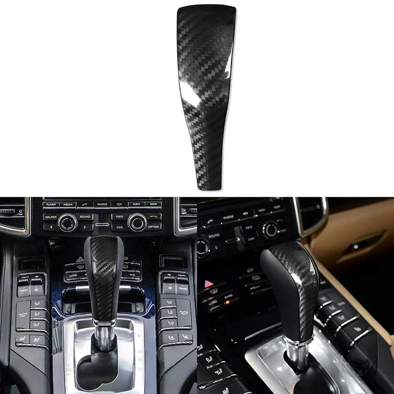 Carbon Fiber Gear Shift Knob Cover Bright Black Interior Gear Shift Lever Knob Trim Replacement for Porsche Cayenne 958 2011‑17