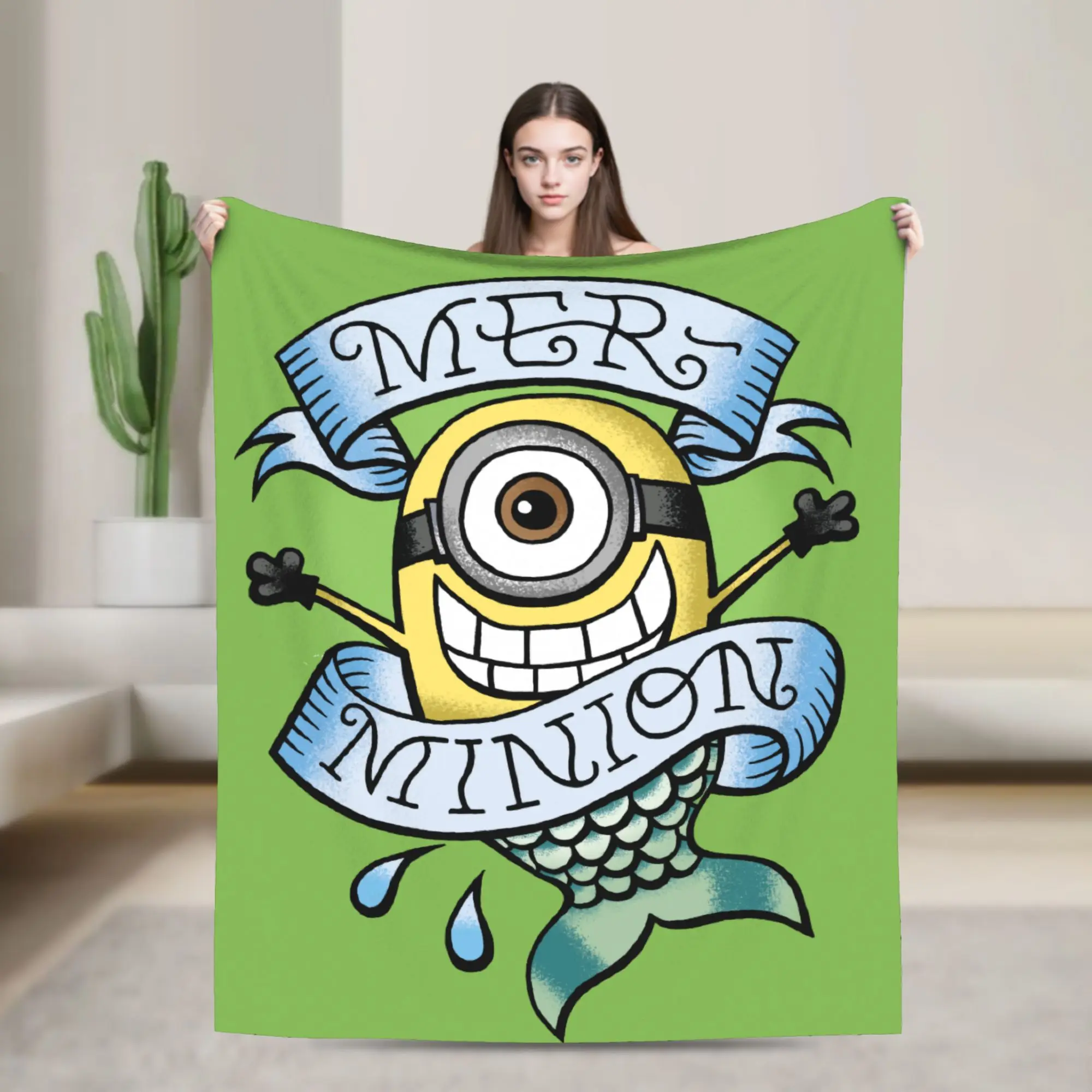 Mer M-Minions Knitted Blanket Flannel  Super Warm Throw Blanket for Car Sofa Couch Bedroom Quilt