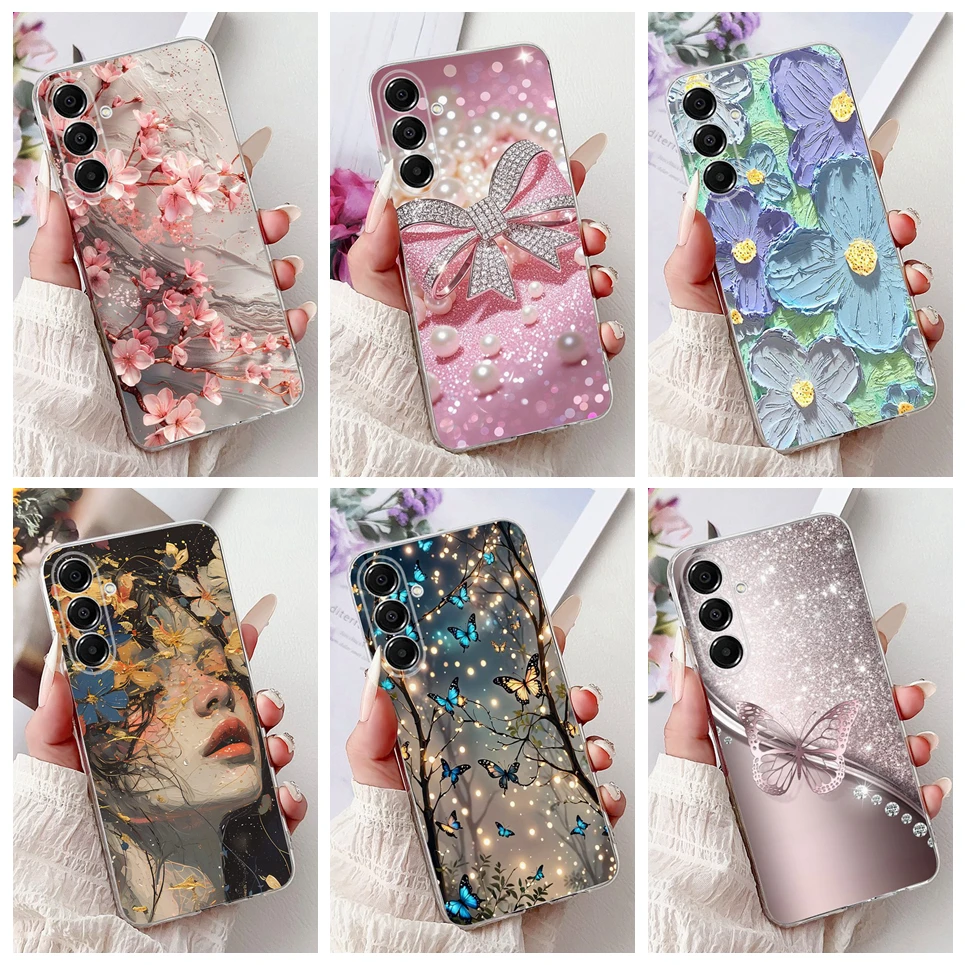 For Samsung Galaxy A17 4G 5G A175F A176B Phone Case Luxury Butterfly Flower Girly 2D Printed Casing Soft Clear TPU Back Cover