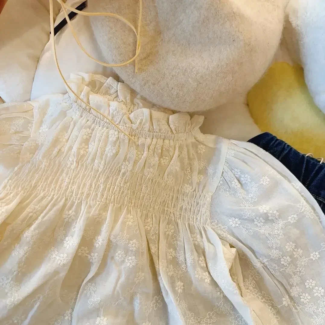 Girls Blouses 2024 Spring and Autumn New South Korean Children Lace Lace Doll Shirt Children Flower Shirt Simple Casual Clothes